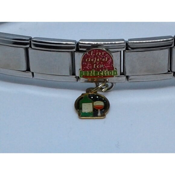 Bracelet Pugster Italian Charm Says Aged to Perfection Wine Glass Bottle - Picture 5 of 12